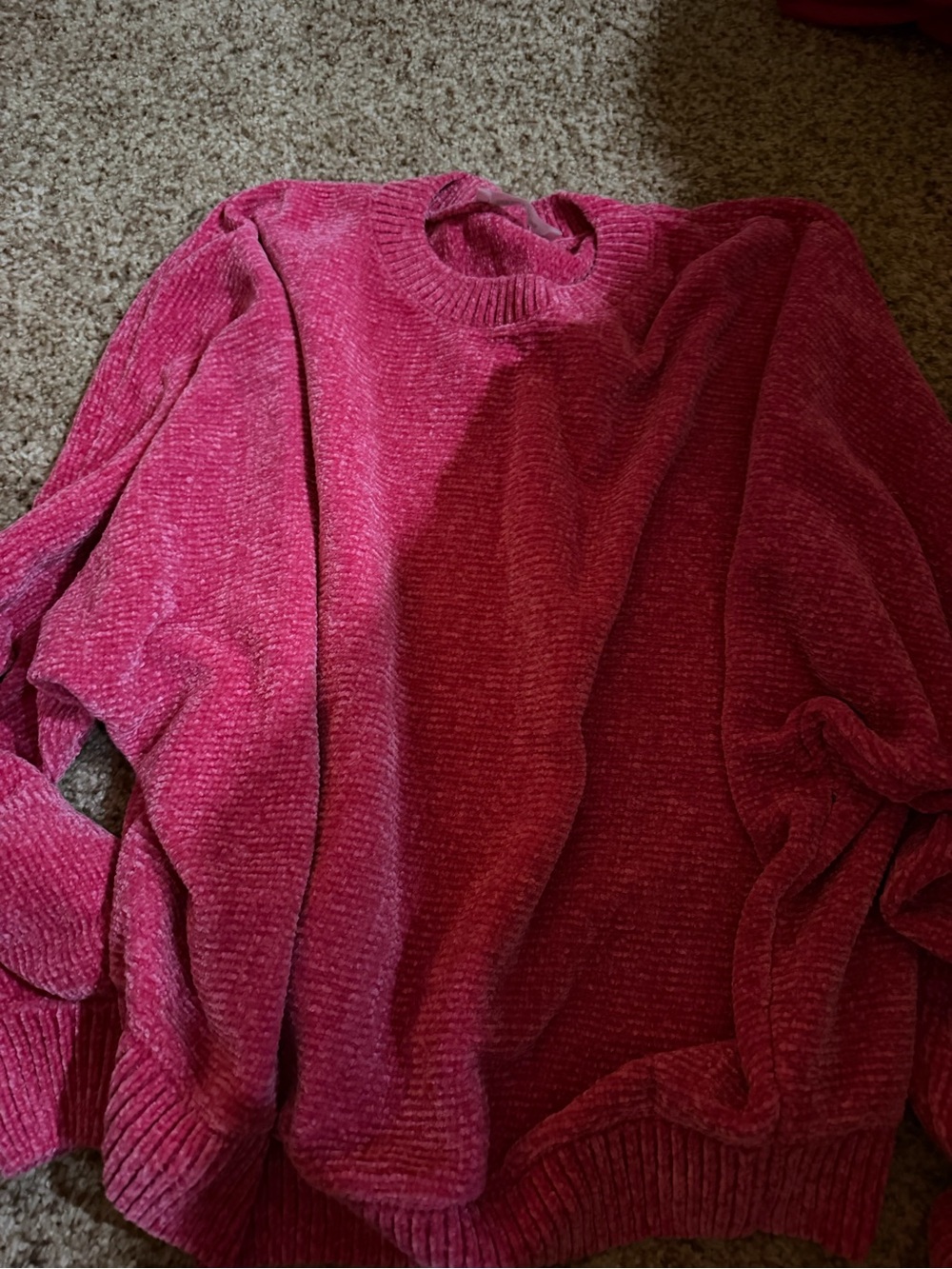 Double Zero Plush Chenille Crewneck Sweater in Raspberry Pink